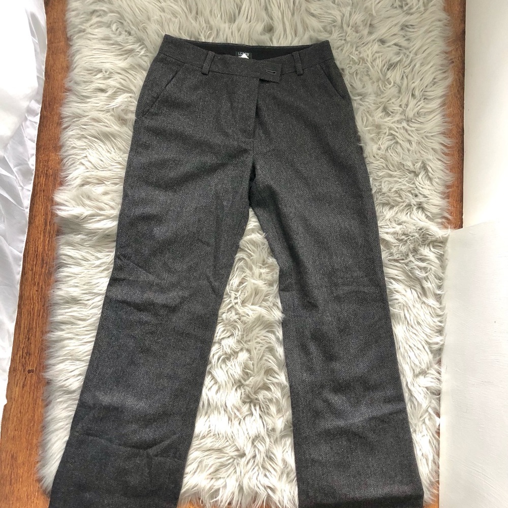 J. Crew Gray Herringbone Wool-Blend Trousers